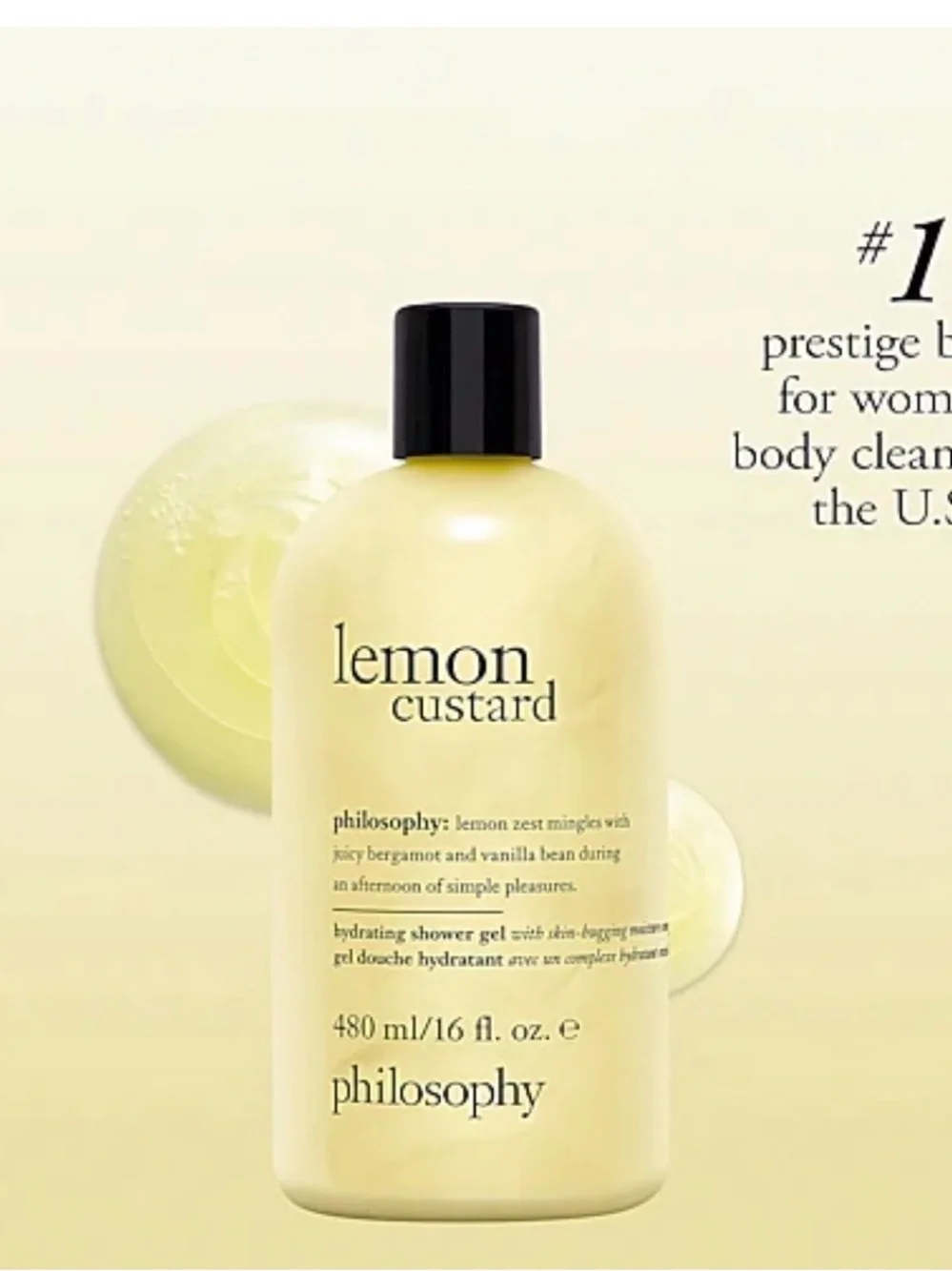 Philosophy Lemon Custard Hydrating Shower Gel - Pale Yellow with Black Cap